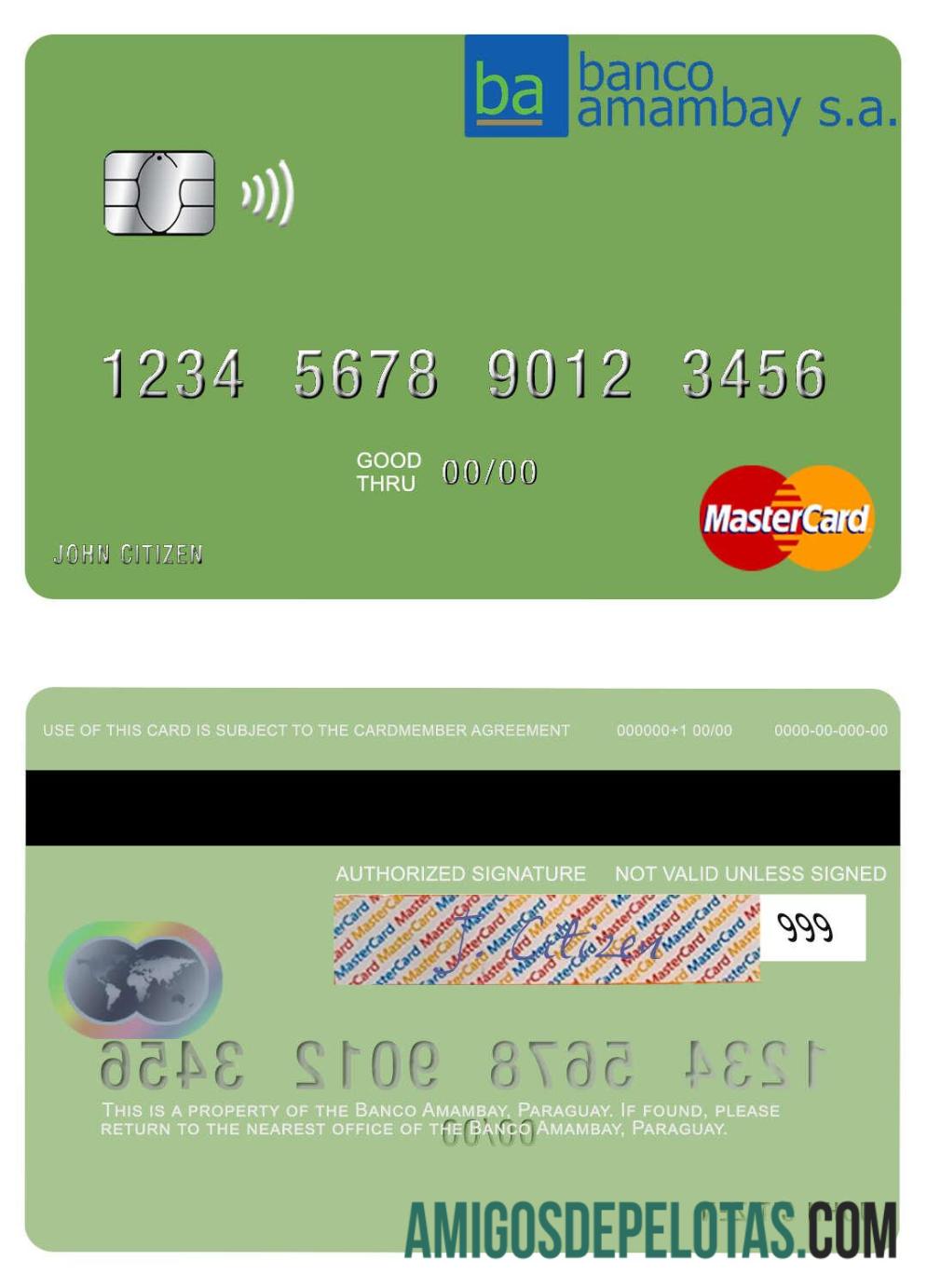 Paraguay Banco Amambay Mastercard template